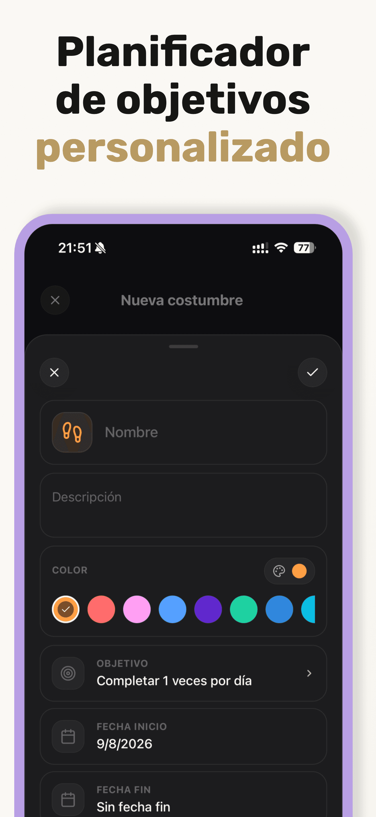 Seguimiento diario de hábitos y planificador de objetivos