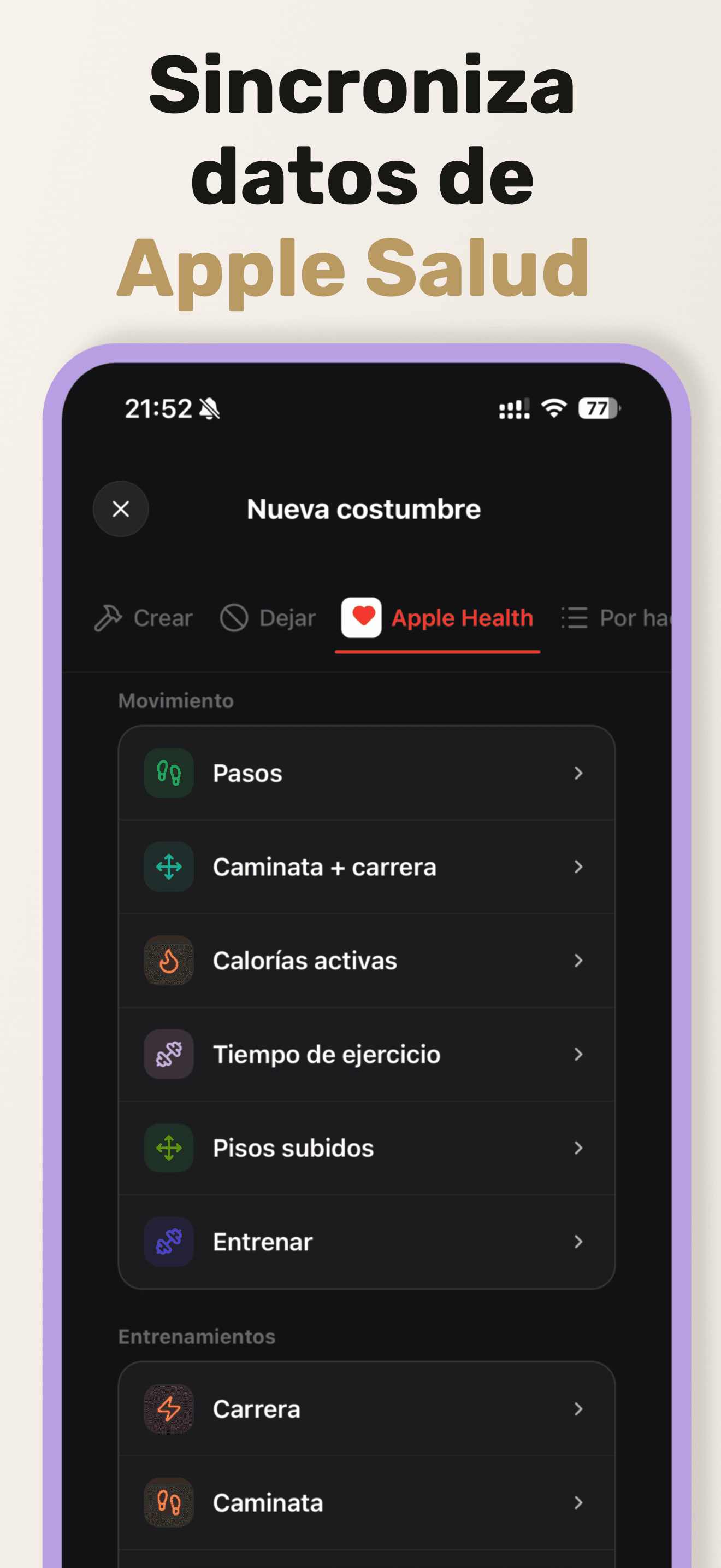 Hábitos de Apple Health en este dispositivo