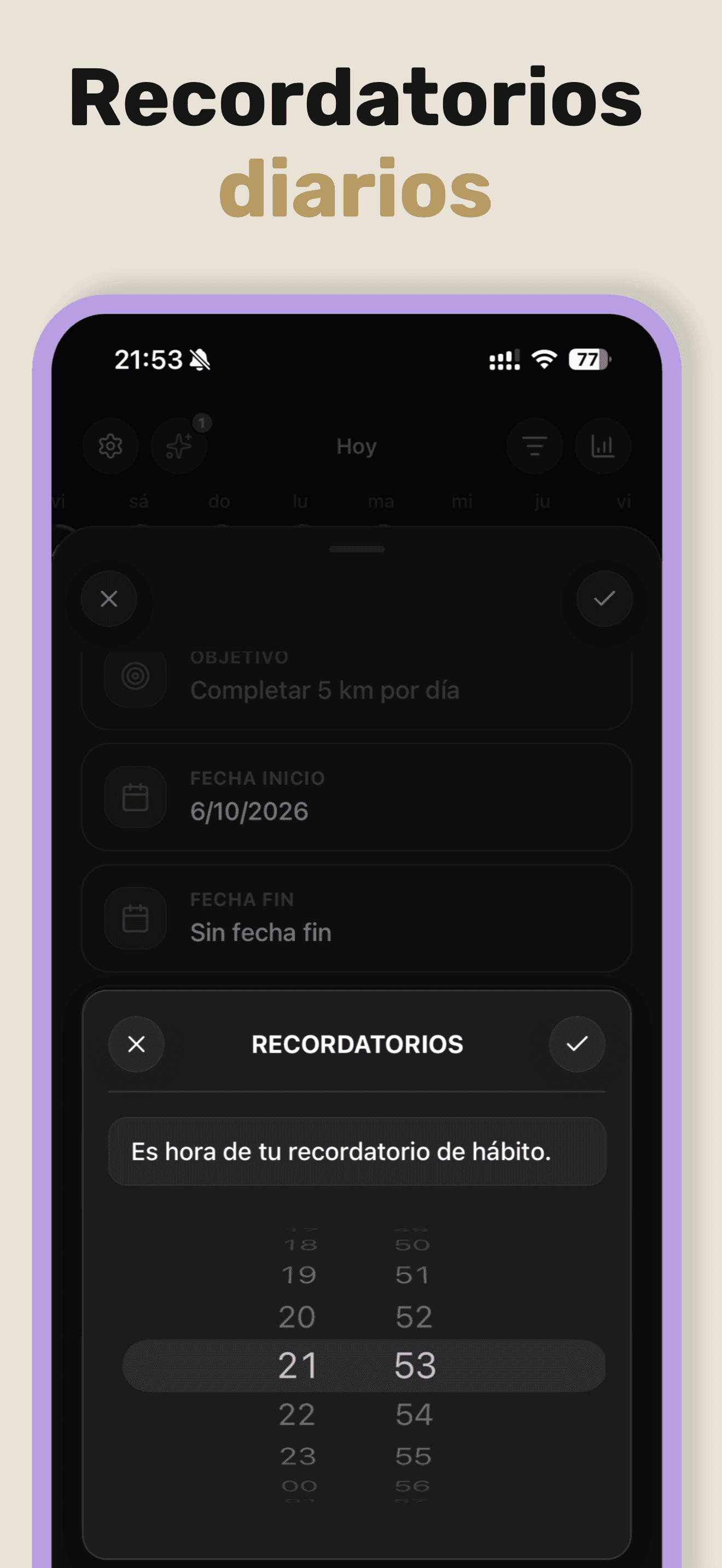 App de hábitos con recordatorios que tú programas