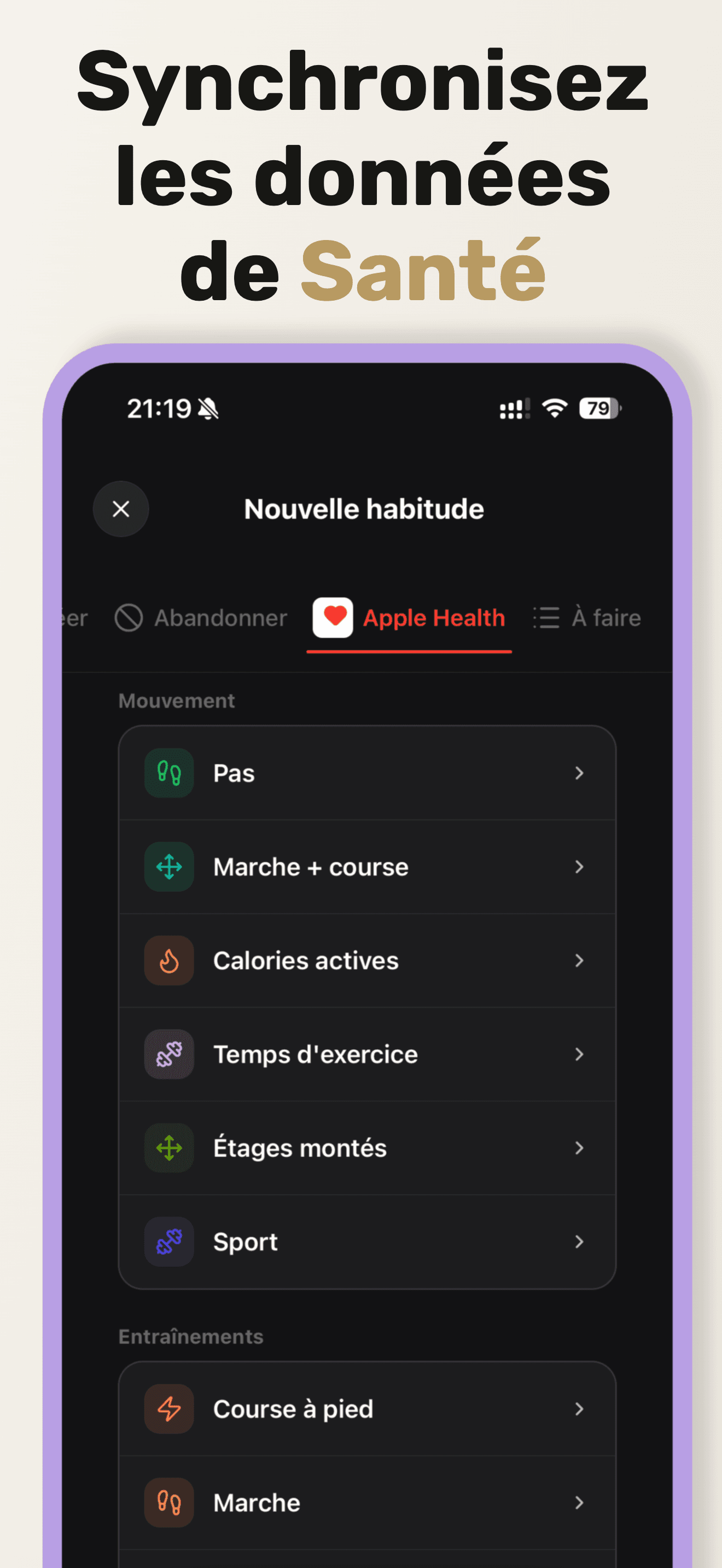 Habitudes Apple Health sur cet appareil
