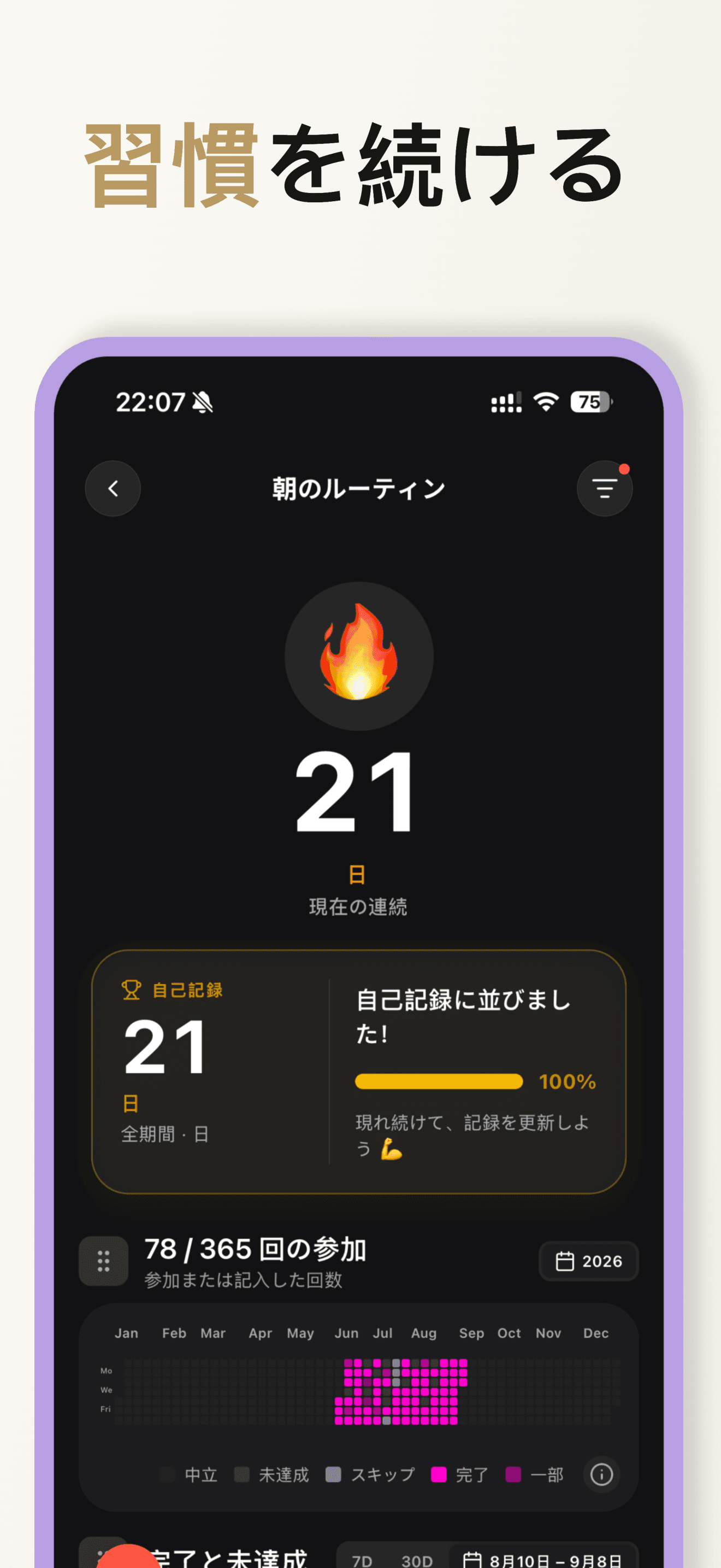 チェーンを切らさないストリーク記録
